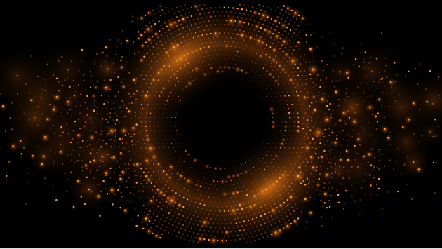 Futuristic digital circles of glowing particles