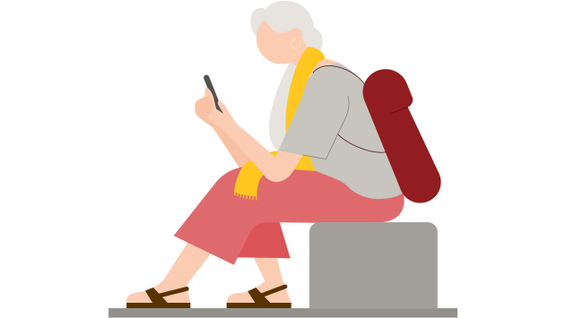 Illustration of an older woman looking at her phone