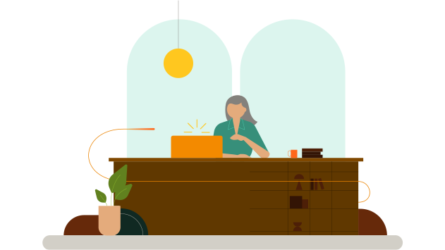 Illustration of business woman at desk